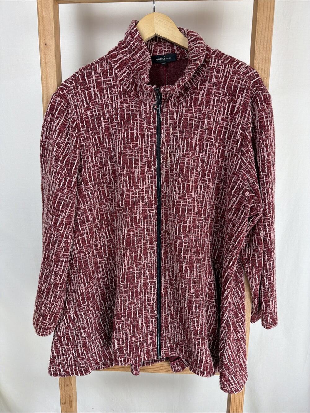 Yushi Red High Neck High Low Hem Zip Swing Jacket #1031 Size XXL Made USA